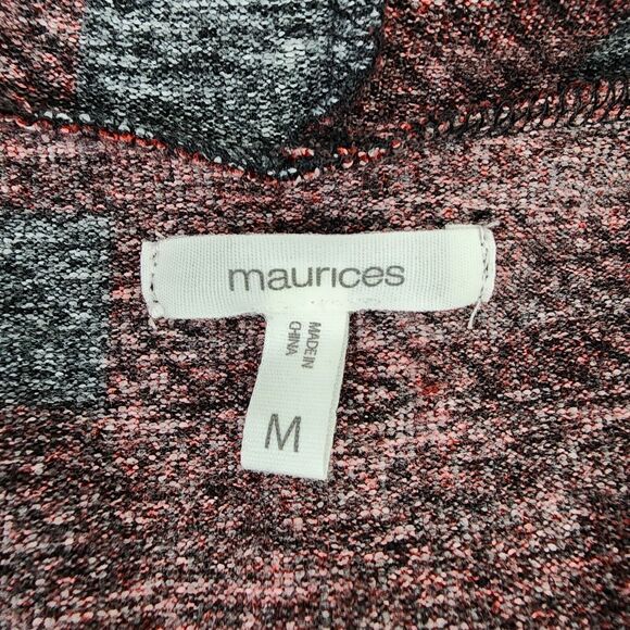 Maurices Womens Hooded Cardigan Medium Buffalo Plaid Block Drape Front Red Black - Picture 8 of 11